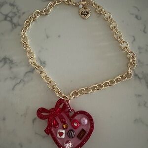 Betsey Johnson Gold Necklace with Red Heart Charm